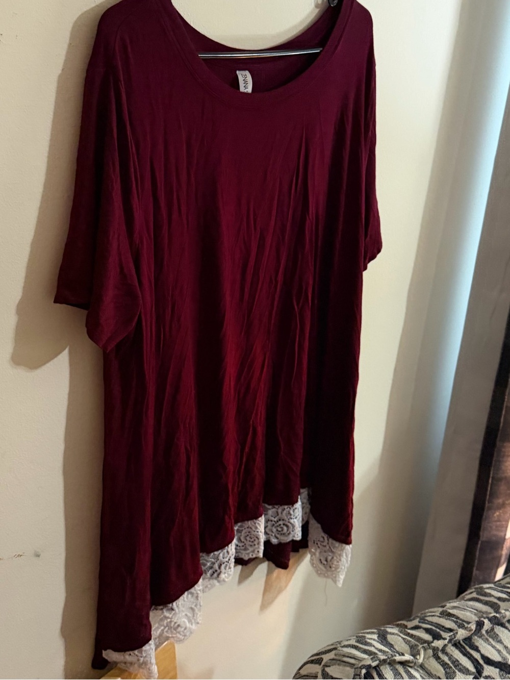 Zenana Size 3x Women's  Burgundy Tunic with Lace Hem